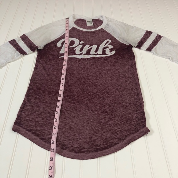 PINK Victoria's Secret White and Maroon Graphic Raglan Long Sleeve Tee - Picture 5 of 8